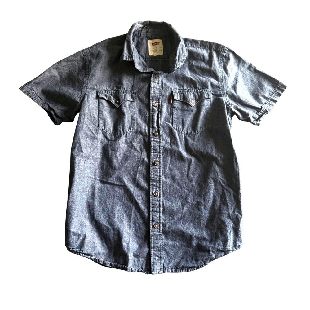Levi's 100% Cotton Button Up Shirt Men Small Blue Short Sleeve Western Cowboy